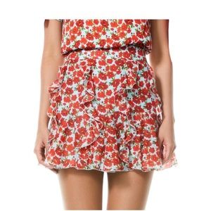 Alice + Olivia Sherley Floral Ruffle Godet Mini Skirt